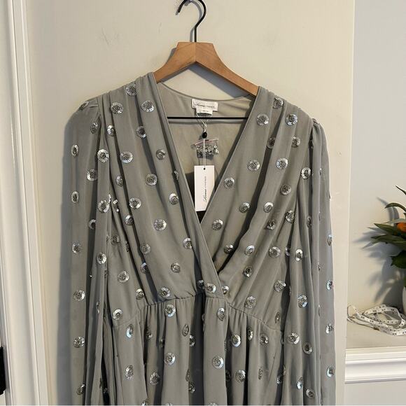 NWT REVOLVE Lovers + Friends Gray Sparkle Polka Dot Mini Dress Large - Picture 10 of 13